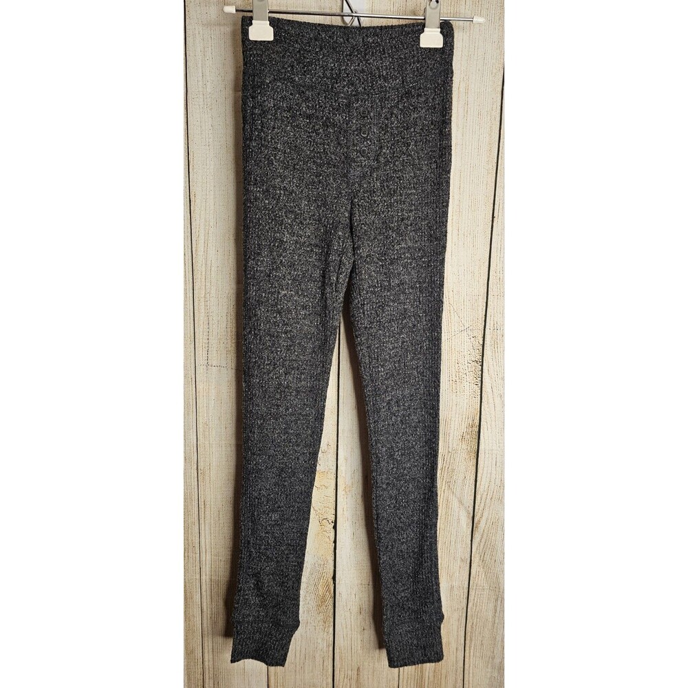 Aerie XS Gray Marled Ribbed Knit Pull-On Leggings Pants Button Front